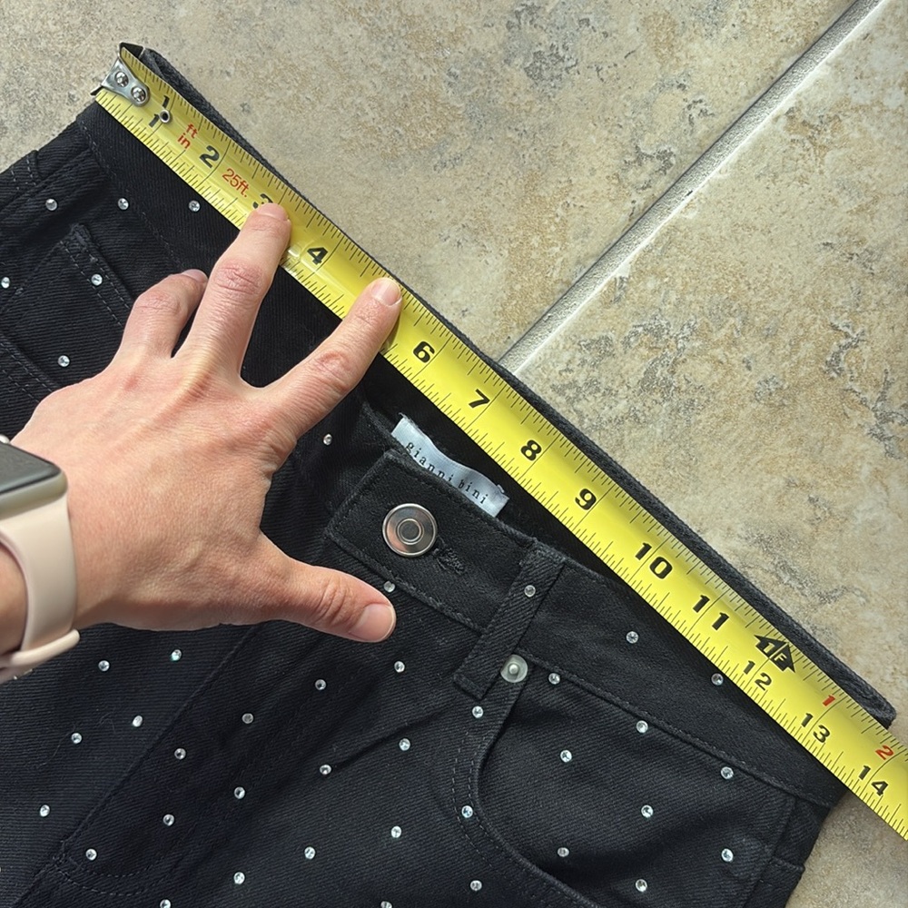 Gianni Bini $119 Black Ivy Rhinestone Straight Leg High Waisted Denim Jeans 27 - Picture 7 of 15